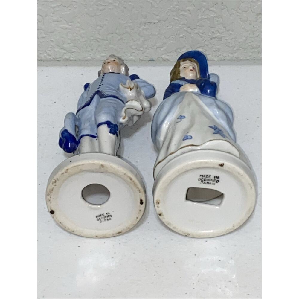 VTG Occupied Japan Blue Delft Victorian Colonial Courting Couple Man Woman 8” - Picture 3 of 9